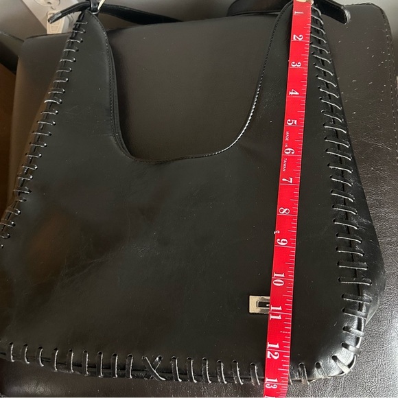 Heys Vintage ‘G Bag’ Hobo Style Black Leather Shoulder Bag Woven Seam Detail - Picture 13 of 17